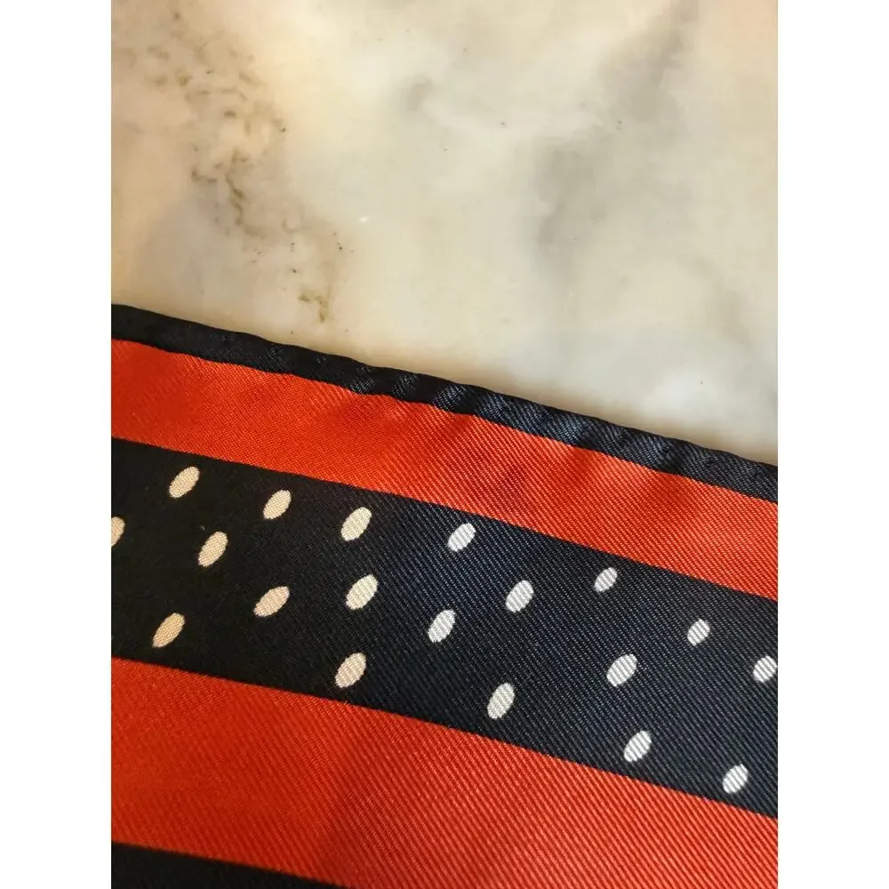 Vintage Diane Von Furstenberg Silk Scarf Black Orange Polka Dot Print